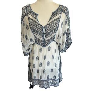 Calypso St. Barth Silk Swim Coverup Medium Blue White Beachy Resortwear Boho